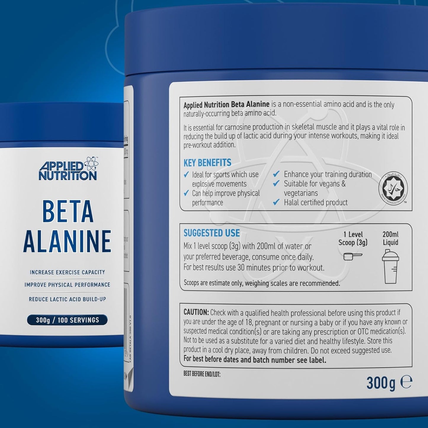 Beta-Alanine Amino Acid Pre Workout Powder 3000Mg per Serving Enhances Training Duration & Physical Performance Gluten Free, Suitable for Vegans (300G - 100 Servings) (Unflavoured)