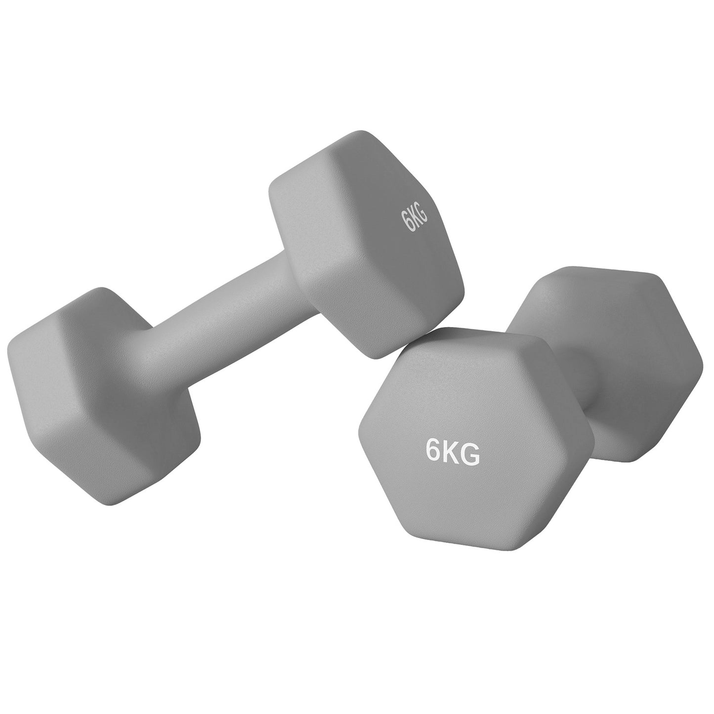 Set of 2 Dumbbells, Hexagonal Weights Pair, 2 X 6Kg, Grey