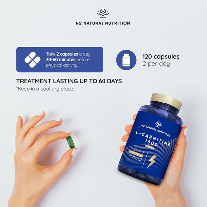 L-CARNITINE 1500 Capsules High Strength. Enhanced Performance. 120 Plant-Based Capsules Definition Phase. Vegan Certified. EU