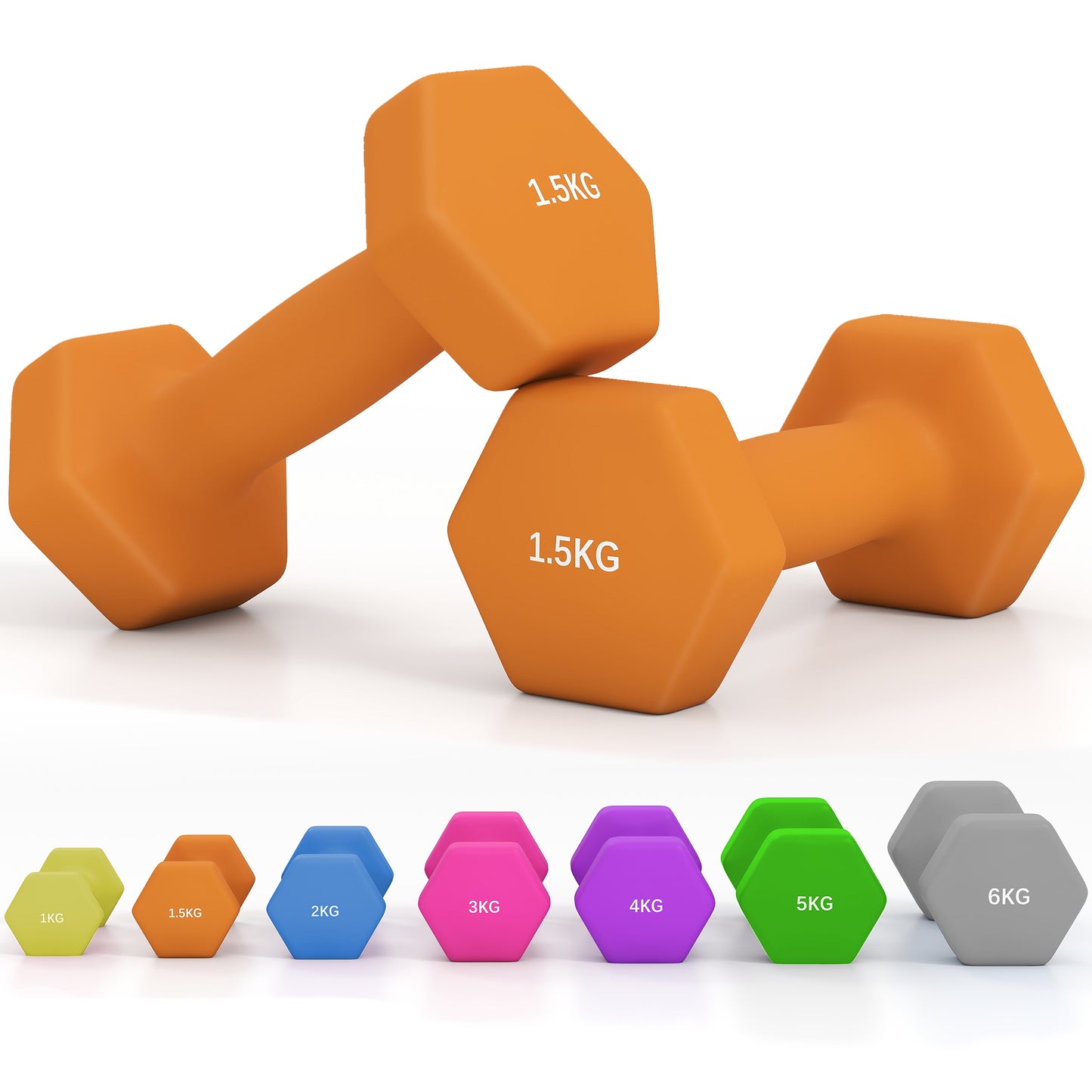 Set of 2 Dumbbells, Hexagonal Weights Pair, 2 X 6Kg, Grey