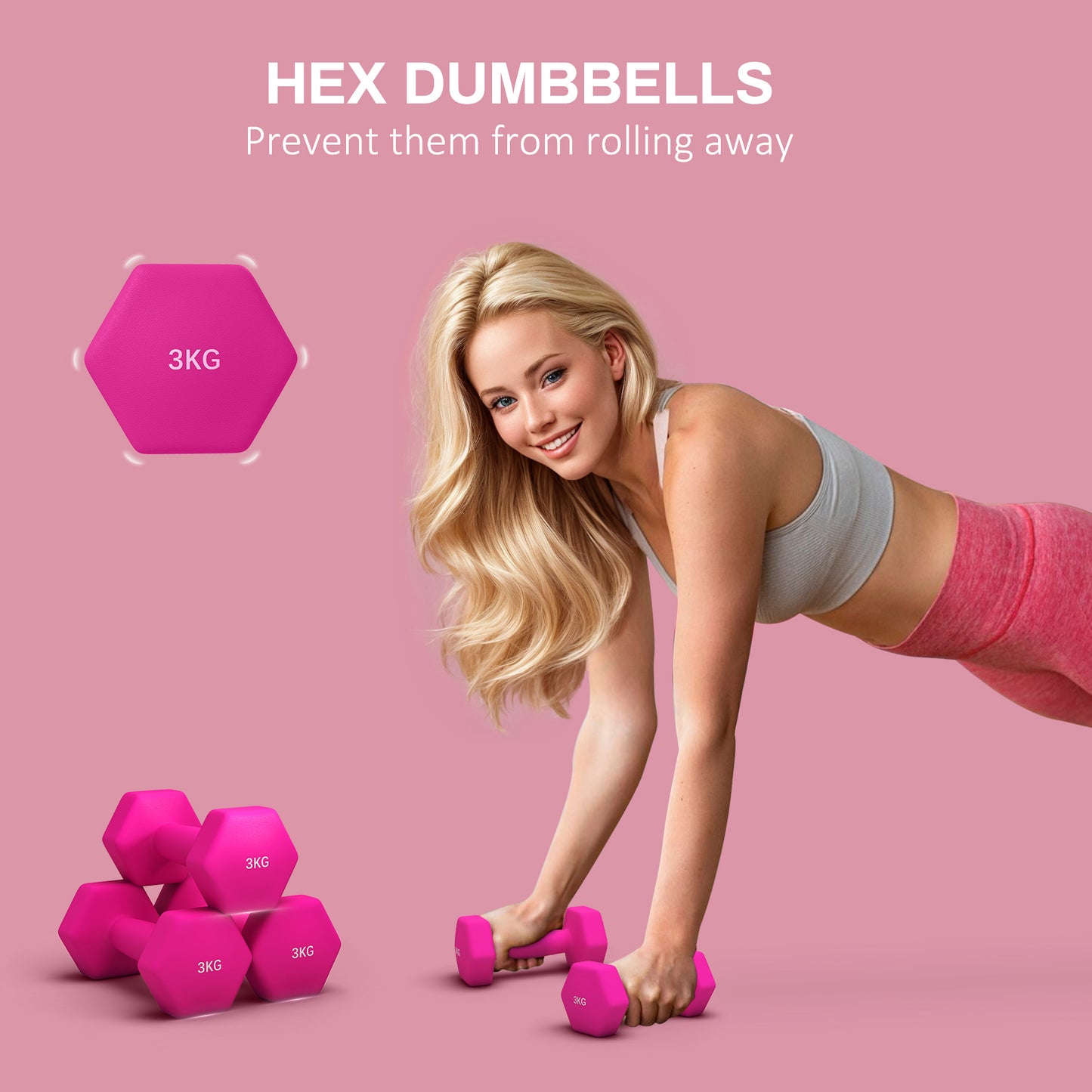 Set of 2 Dumbbells, Hexagonal Weights Pair, 2 X 6Kg, Grey