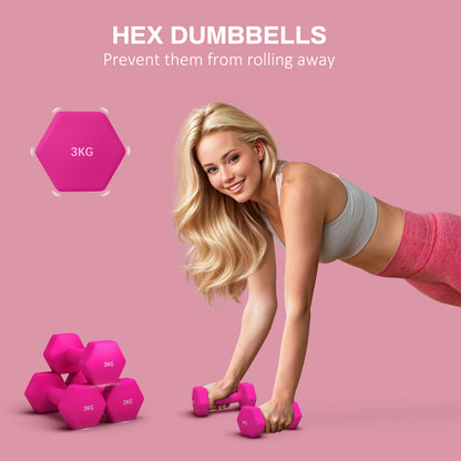 Set of 2 Dumbbells, Hexagonal Weights Pair, 2 X 6Kg, Grey