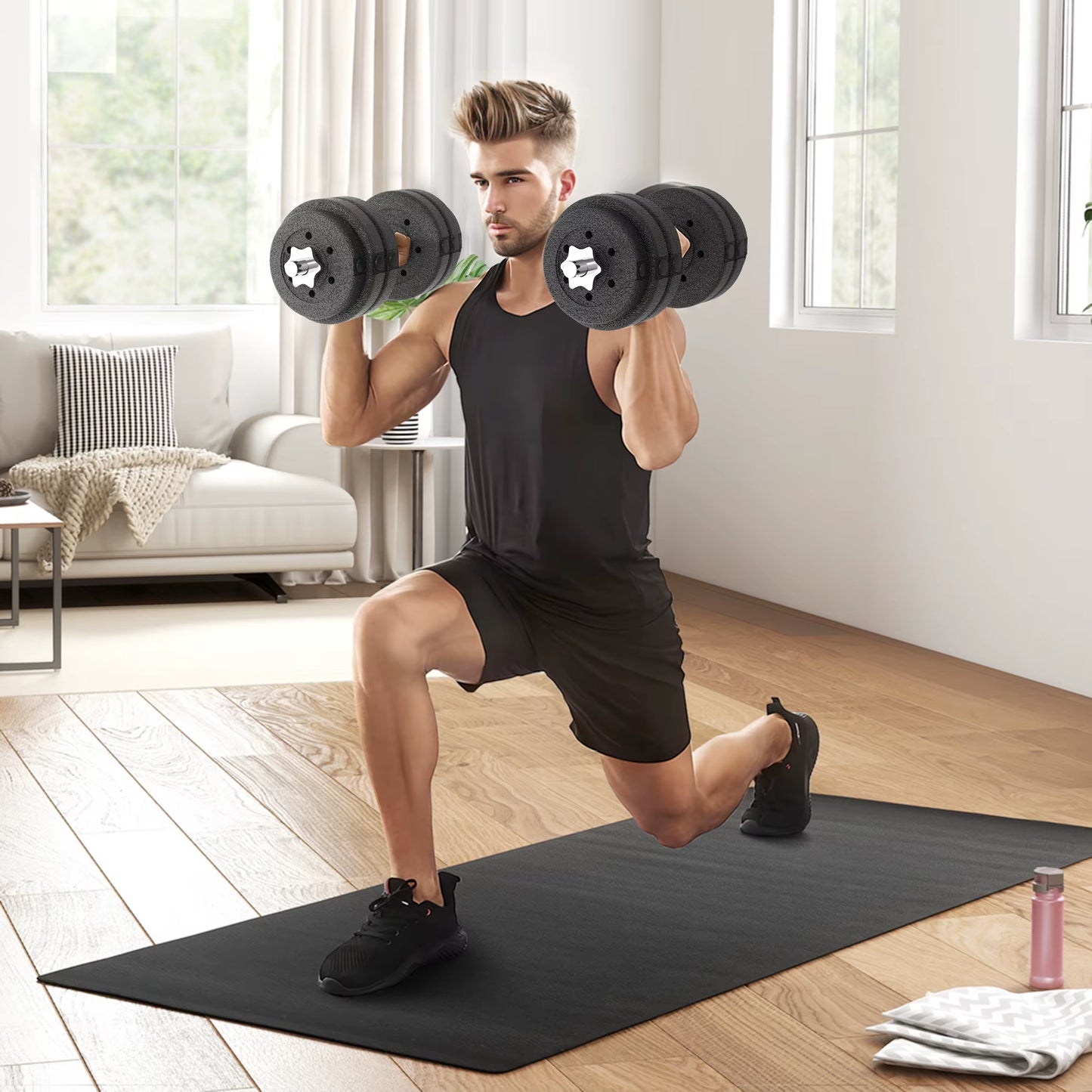 30KG Adjustable Weights Dumbbells Set, Dumbbell Hand Weights for Home Office Gym Body Fitness Lifting Training, Black