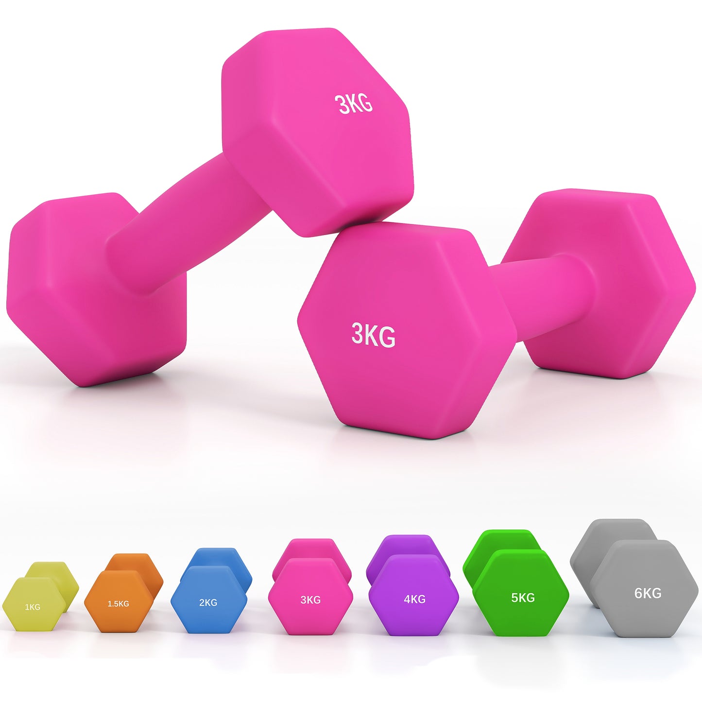 Set of 2 Dumbbells, Hexagonal Weights Pair, 2 X 6Kg, Grey