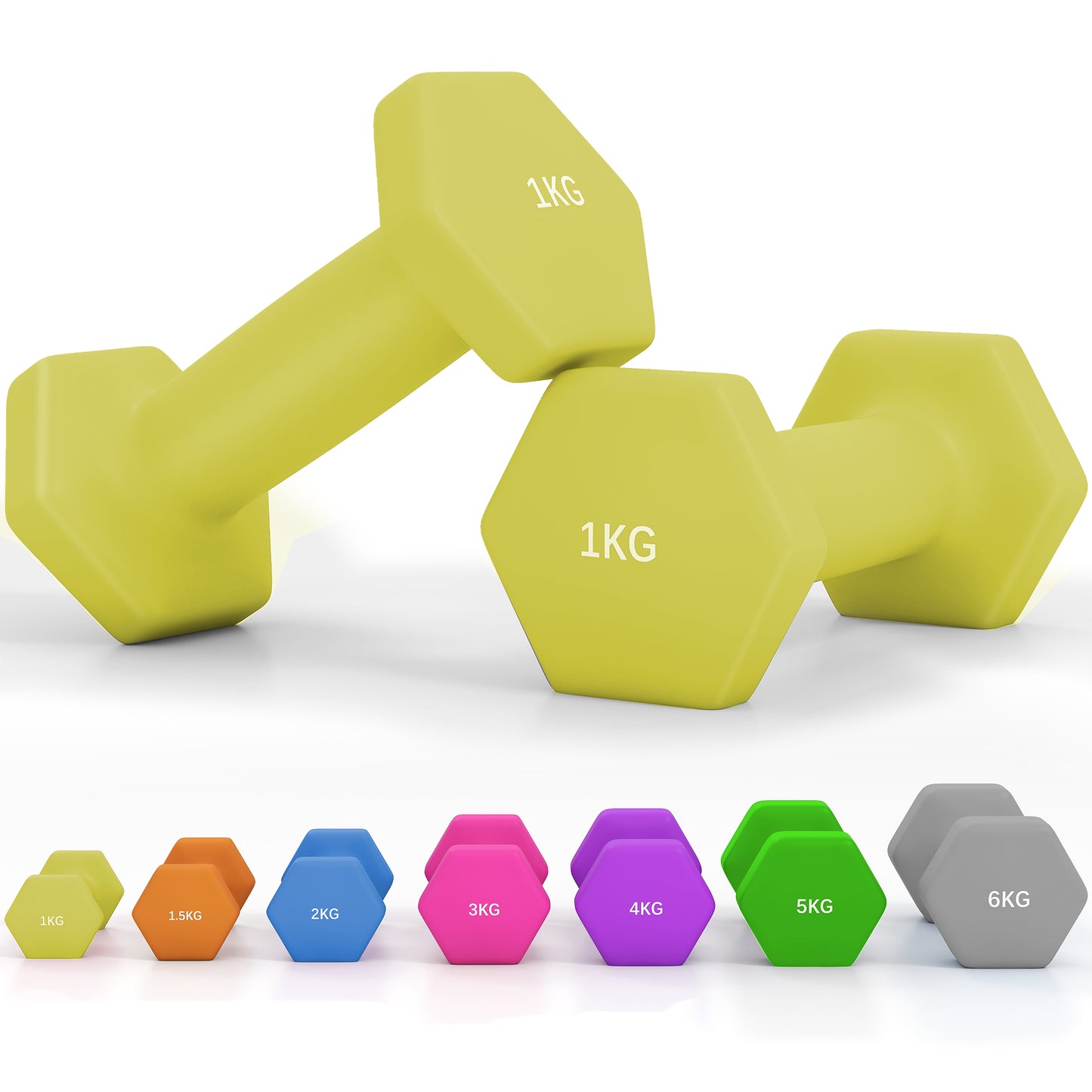 Set of 2 Dumbbells, Hexagonal Weights Pair, 2 X 6Kg, Grey