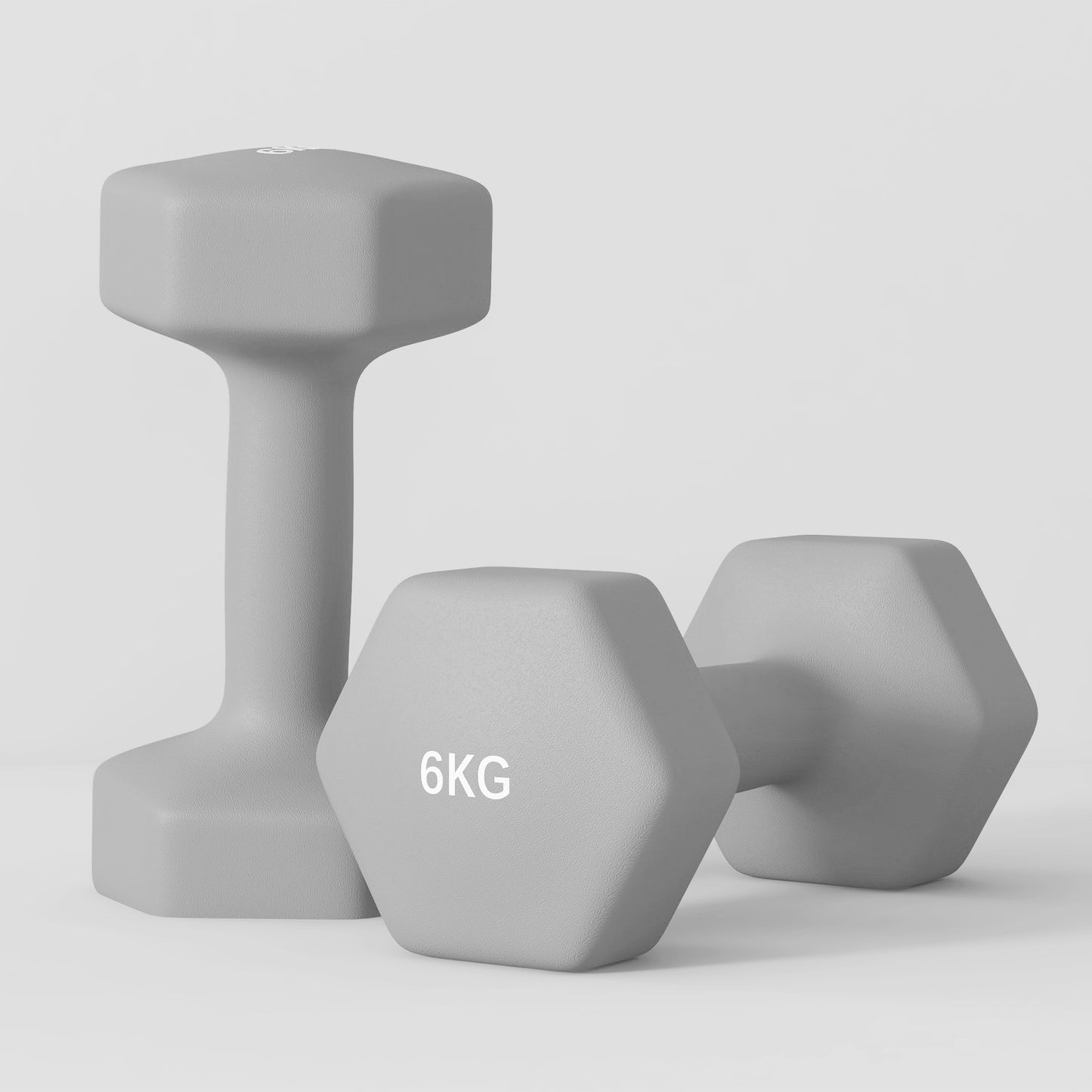 Set of 2 Dumbbells, Hexagonal Weights Pair, 2 X 6Kg, Grey