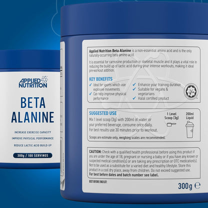 Beta-Alanine Amino Acid Pre Workout Powder 3000Mg per Serving Enhances Training Duration & Physical Performance Gluten Free, Suitable for Vegans (300G - 100 Servings) (Unflavoured)