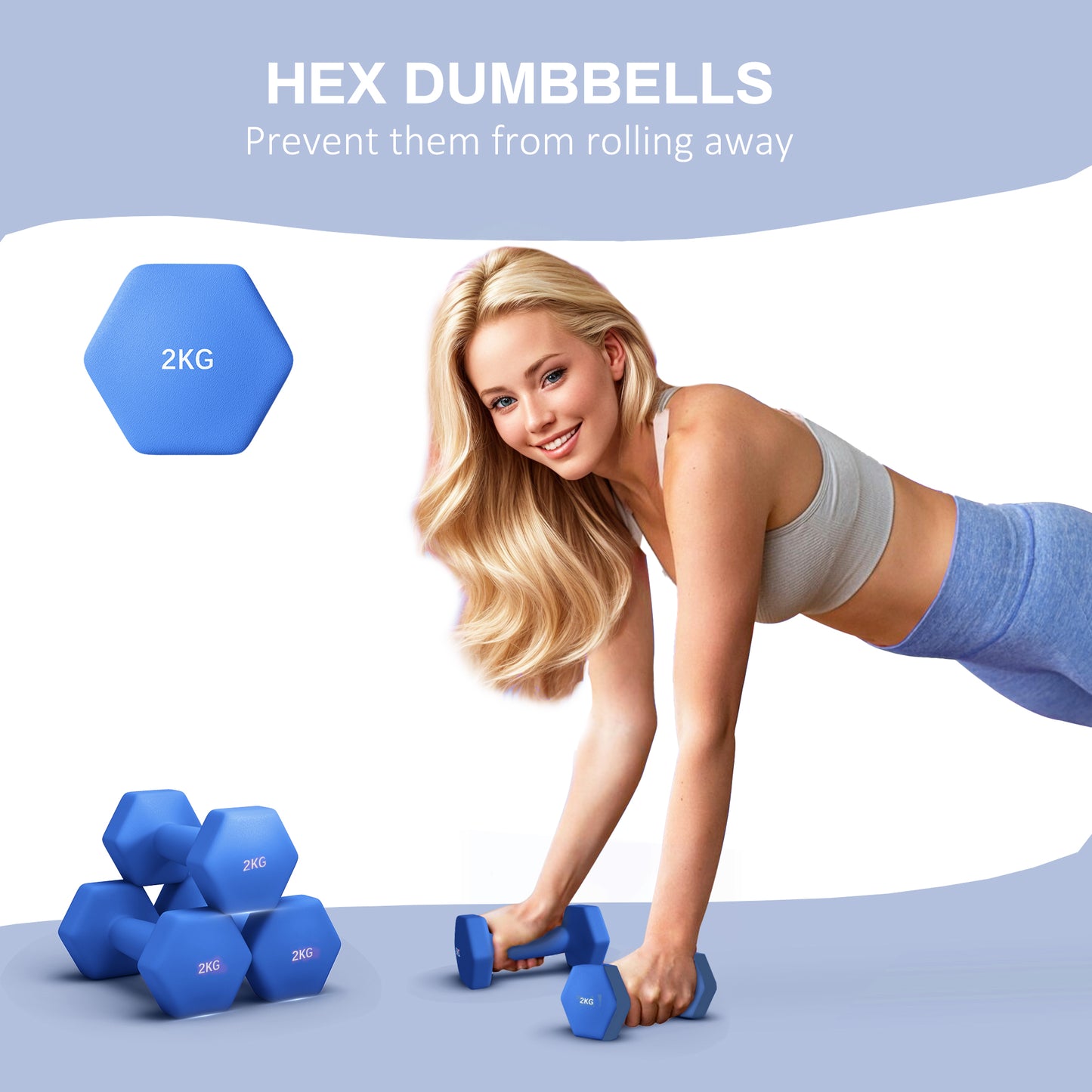 Set of 2 Dumbbells, Hexagonal Weights Pair, 2 X 6Kg, Grey